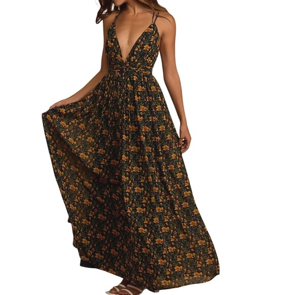 Lulus Dresses & Skirts - Lulus Full of Joy Maxi Dress Women Size M Navy Blue Floral Chiffon Formal Party